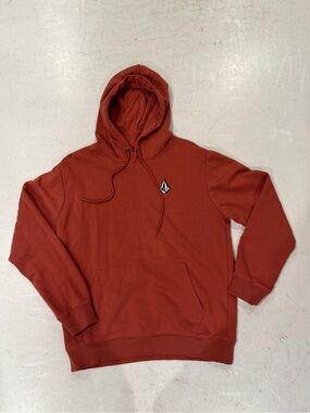 Volcom Small Stone Embroidered Logo Pullover Hoodie – Rust / Burnt Orange – Med